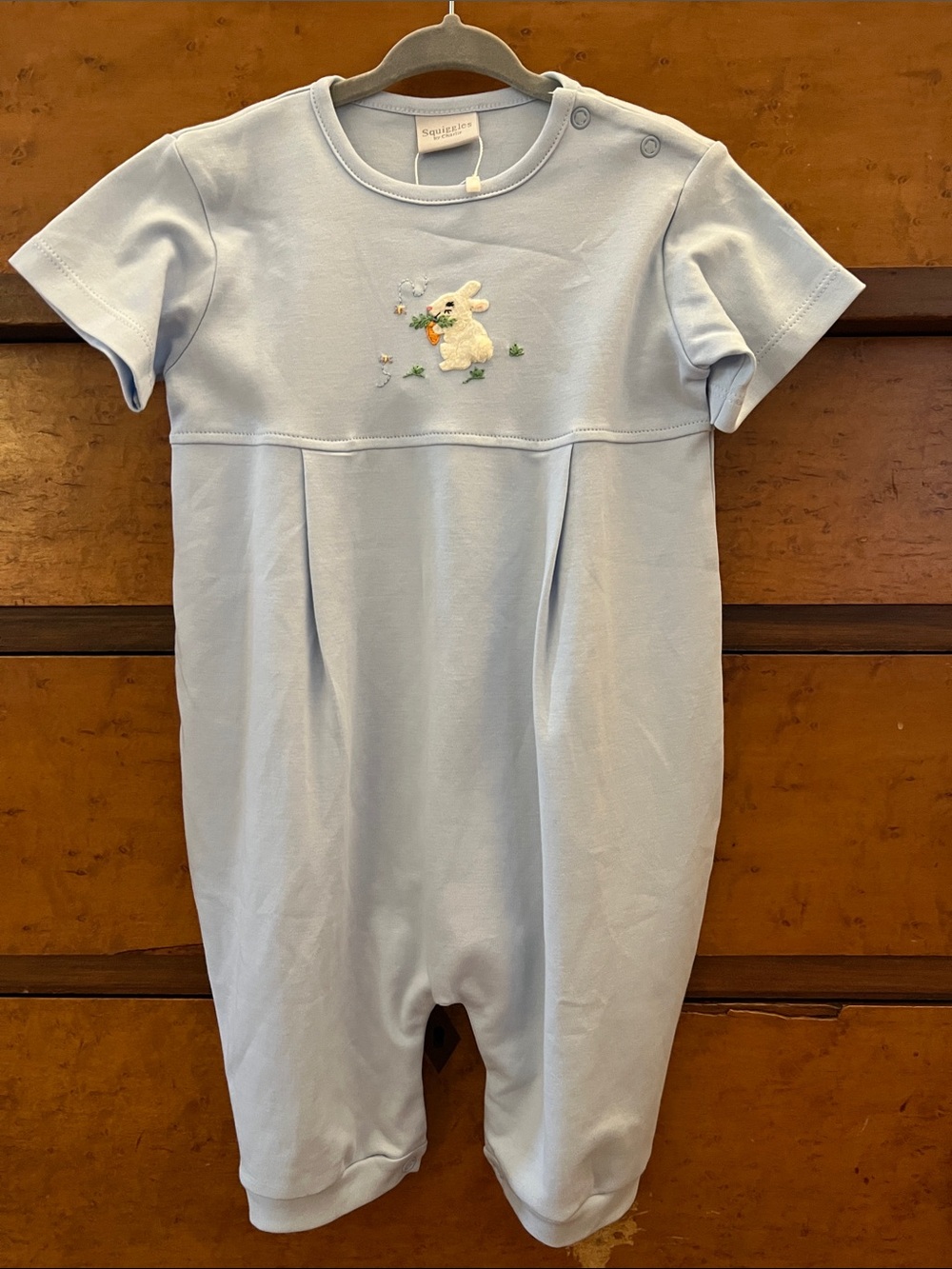 BNWT Squiggles by Charlie Light Blue Romper with Bunny Embroidery